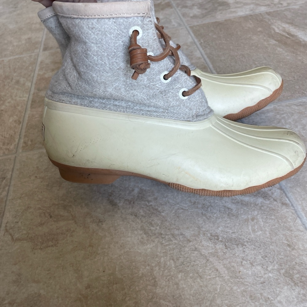 Sperry Saltwater Wool Embossed Duck Boots Women’s Size 7 Ivory - Picture 3 of 7